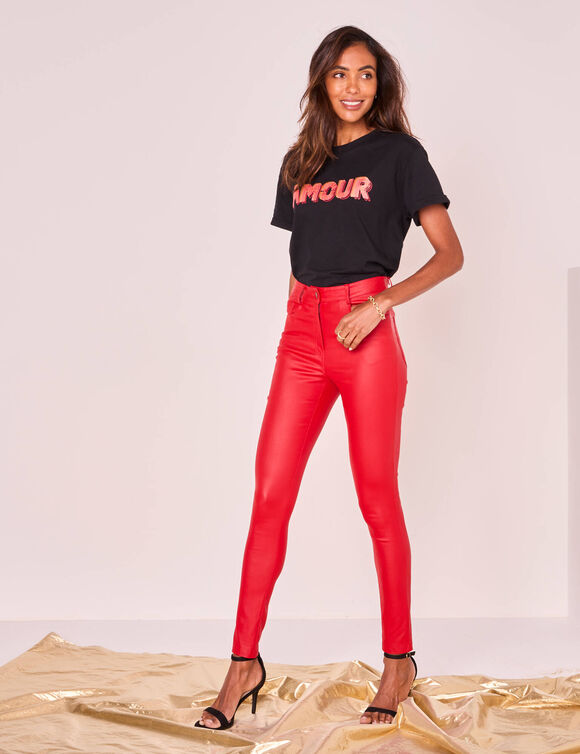 Pantalon fuselé enduit ultra stretch (rouge foncé) Pantalon fuselé enduit ultra stretch (rouge foncé)